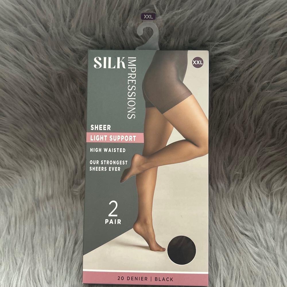 Silk Impressions Light Support Sheer Tights Womens Size XXL Black High Waisted‎